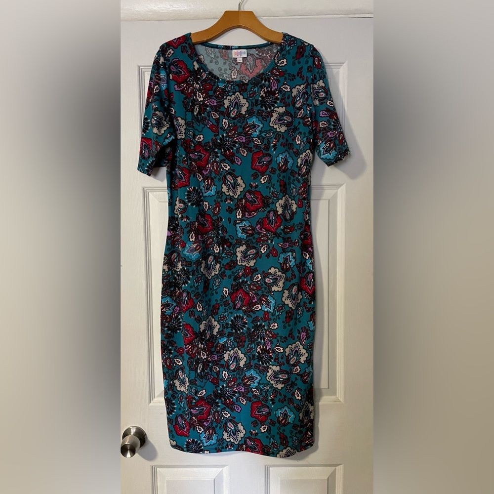 LuLaRoe Teal Floral Julia Dress size XL
